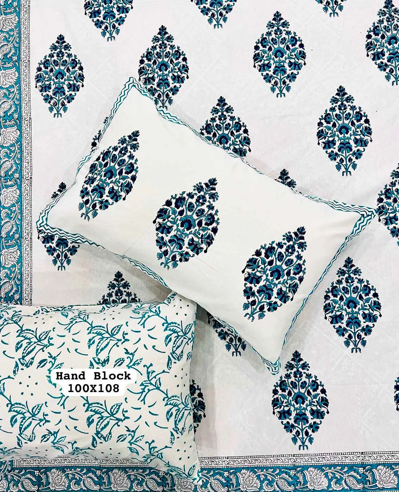 Cotton Hand Block Print Light Blue Color Bedsheet-Jaipur Wholesaler