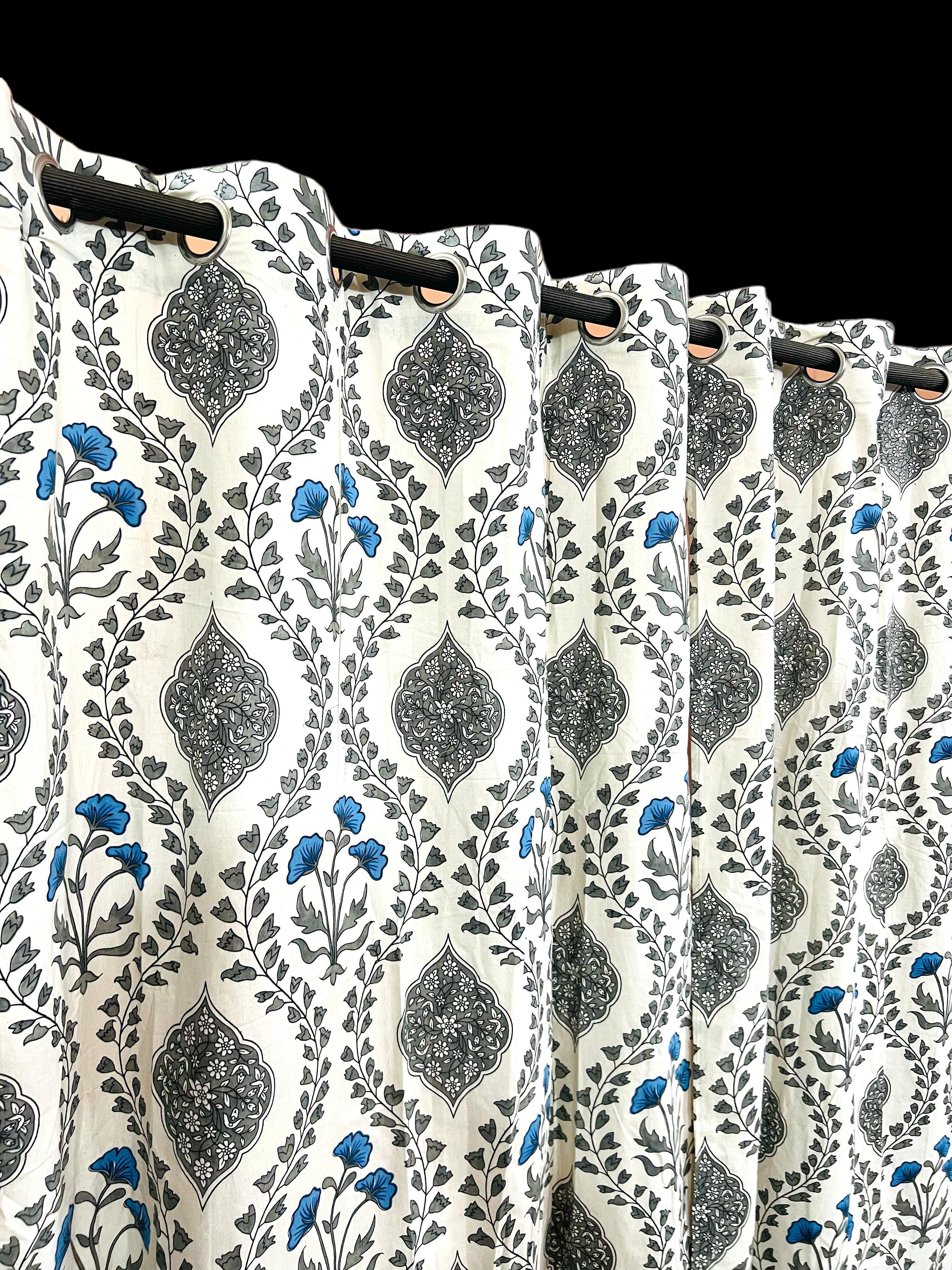 Grey Printed White Curtains-Jaipur Wholesaler