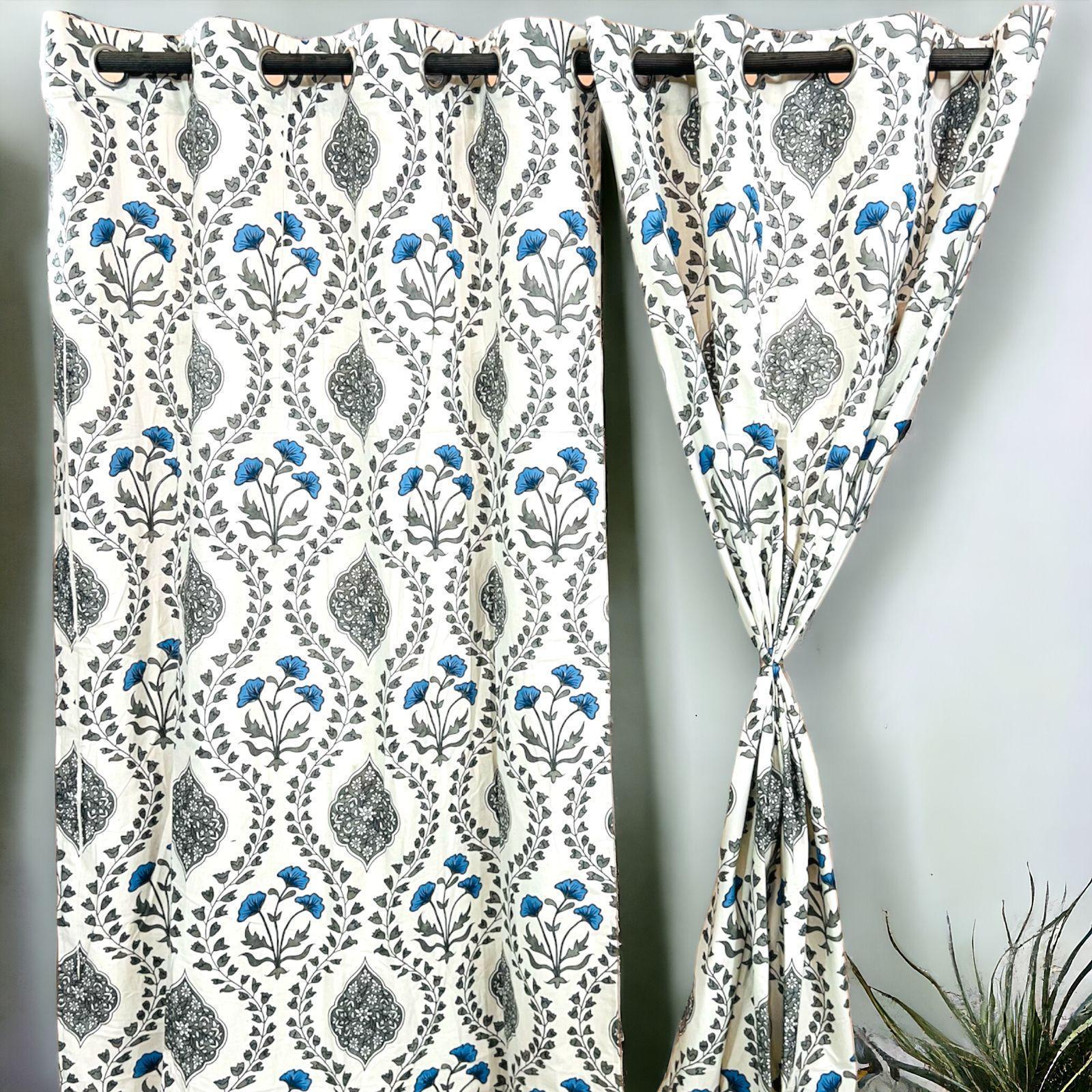 Grey Printed White Curtains-Jaipur Wholesaler