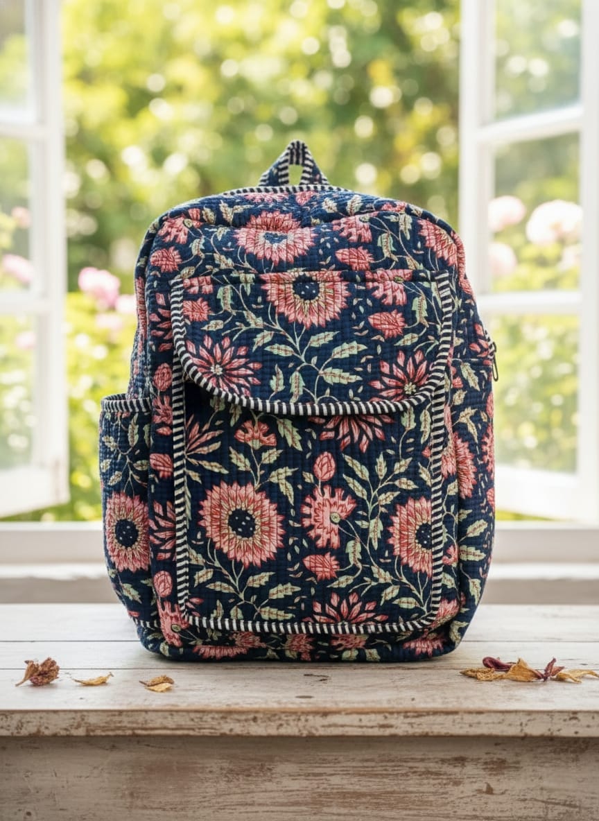 Black Floral Printed Bag Pack-Jaipur Wholesaler