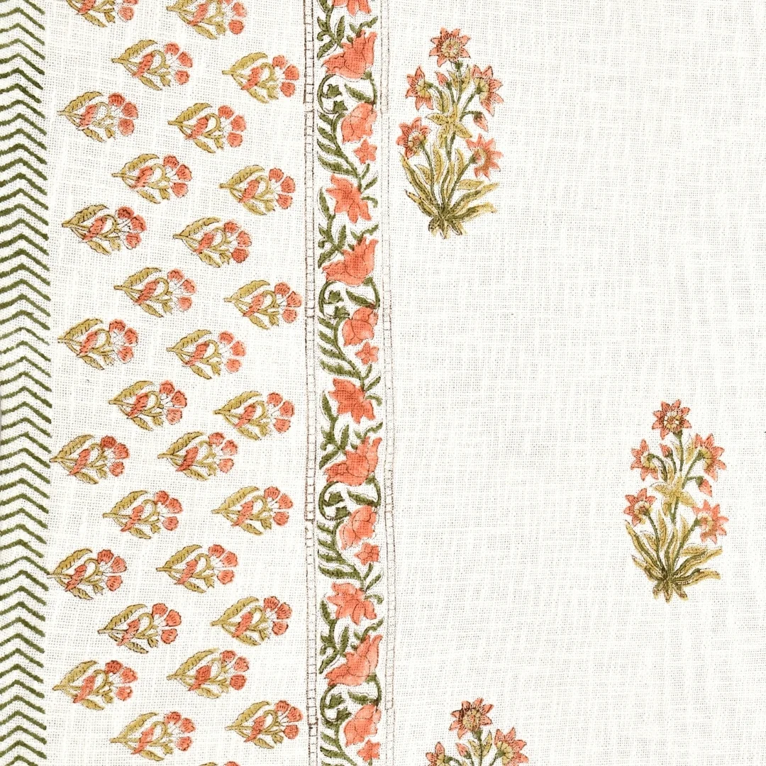 Peach Floral Hand Block Printed Cotton Bed Sheet-Jaipur Wholesaler