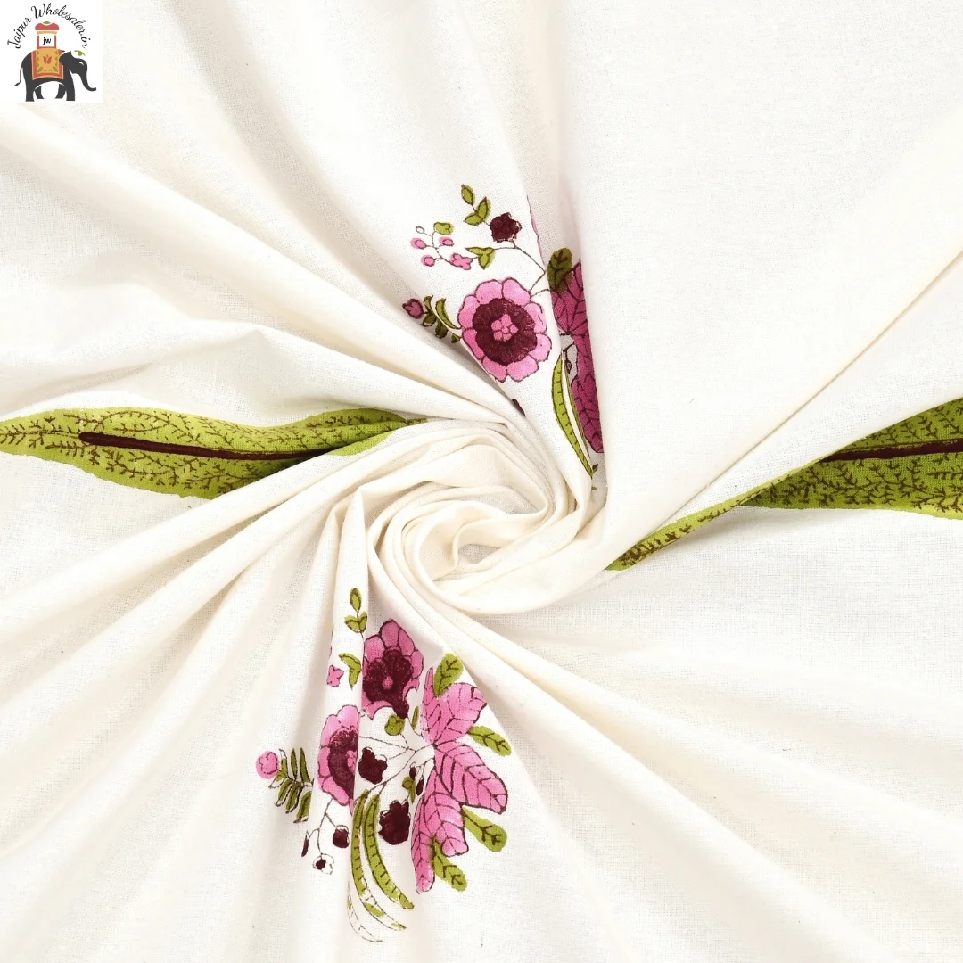 Pink Floral Hand Block Print Cotton Curtains-Jaipur Wholesaler