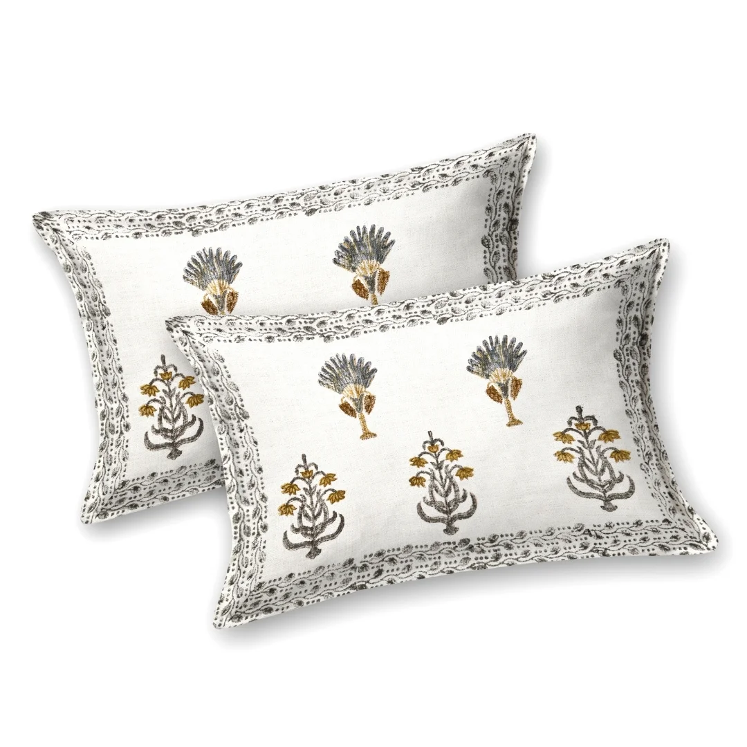 Blue Golden Flower Hand Block Printed Cotton Bedcover-Jaipur Wholesaler