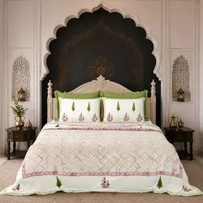 Pink Floral Hand Block Printed Cotton Bedcover-Jaipur Wholesaler
