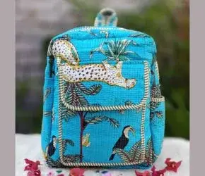 Sky Blue Jungle Print Back Pack Bag