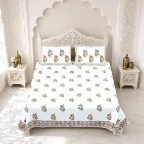 Hand Block Flower Printed Pure Cotton Bedsheet