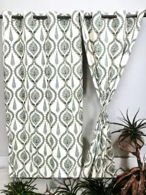Green Printed White Curtains