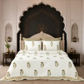 Brown Floral Hand Block Printed Cotton Double Bedcover-Jaipur Wholesaler