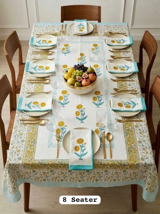 Yellow Printed Table Cover With Napkins-Jaipur Wholesaler