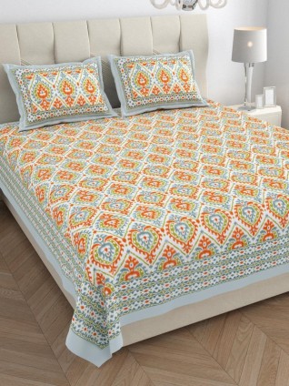Multicolor Screen Cotton Jaipuri Bedsheet 100x108-Jaipur Wholesaler