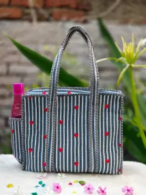 Grey and White Lining Tote Bag