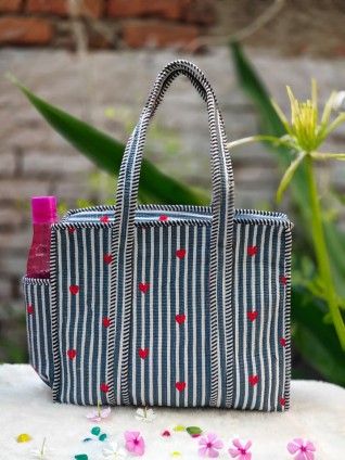 Grey and White Lining Tote Bag