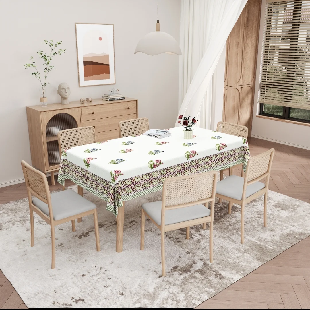 Multicolor Flower Hand Block Printed Cotton Table Cover-Jaipur Wholesaler