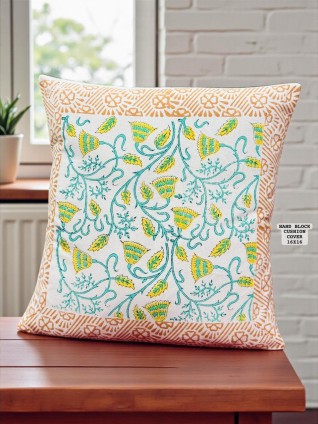 Green and Yellow Printed Cushion Cover