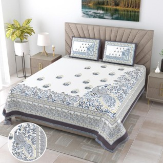 Multicolor Screen Print Jaipuri Cotton Bedsheet 108x108-Jaipur Wholesaler