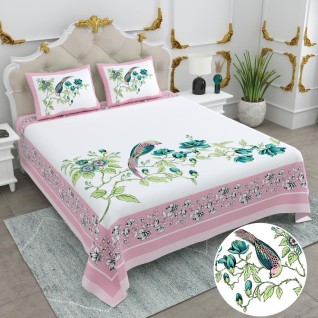 Hand Screen Print Pink Cotton Bedsheet 108x108-Jaipur Wholesaler