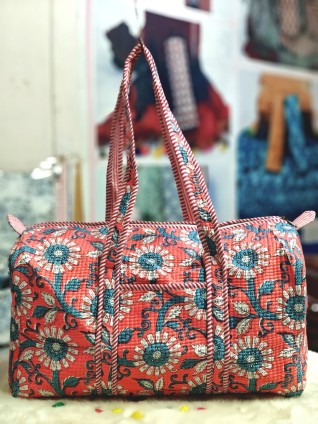Orange Floral Print Duffle Bag