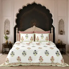 Red And Blue Flower Hand Block Printed Cotton Bed Cover-Jaipur Wholesaler
