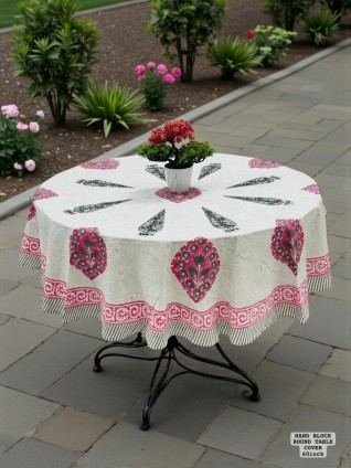 Hand Block Print on White Table Cover
