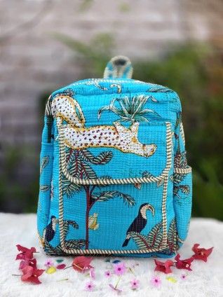 Sky Blue Jungle Print Back Pack Bag