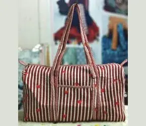 Red and White Lining Duffle Bag