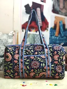 Dark Blue Floral Print Duffle Bag