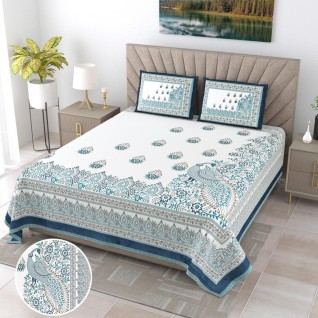 Screen Printed Blue Jaipuri Bedsheet 108x108-Jaipur Wholesaler