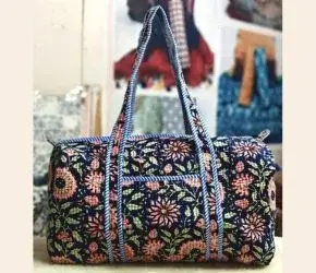 Dark Blue Floral Print Duffle Bag