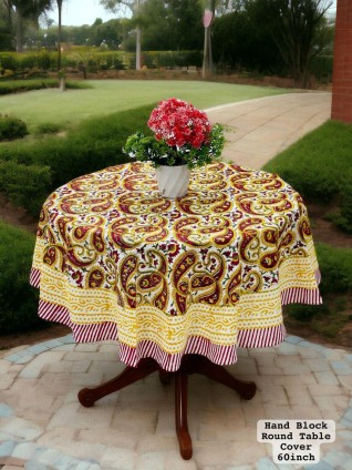 Yellow Floral Printed White Table Cover
