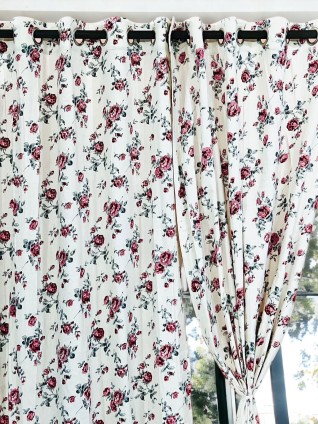 Rose Flower Printed White Curtains