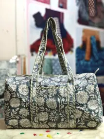Grey Floral Printed Duffle Bag