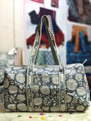 Grey Floral Printed Duffle Bag
