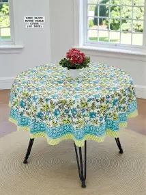 Yellow and Blue Printed White Table Cover