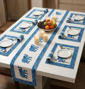 White Elephant Printed Table Runner Set