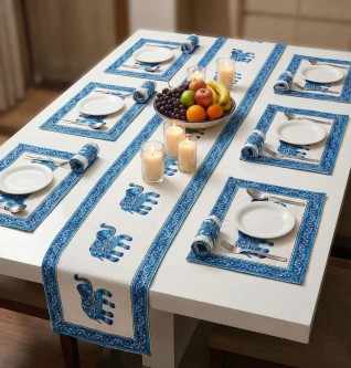 White Elephant Printed Table Runner Set