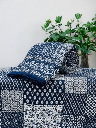 White And Dark Blue Printed Quilts