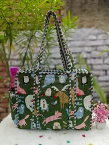 Animal Printed Green Tote Bag