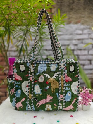 Animal Printed Green Tote Bag