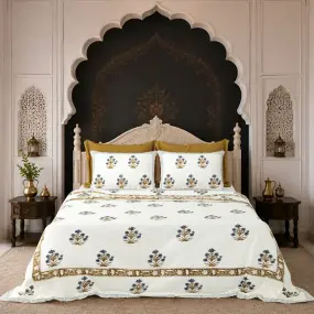 Blue Floral Hand Block Printed Cotton Bedcover-Jaipur Wholesaler