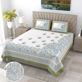 Green Screen Printed Jaipuri Bedsheet 108x108-Jaipur Wholesaler