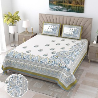 Green Screen Printed Jaipuri Bedsheet 108x108-Jaipur Wholesaler