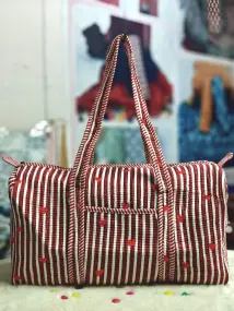 Red and White Lining Duffle Bag