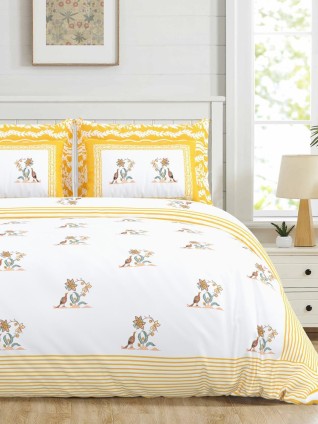 Yellow Printed Jaipuri Cotton Bedsheets 100x108-Jaipur Wholesaler