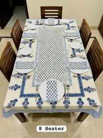 Blue Sanganeri Print Cotton Dining Table Cover