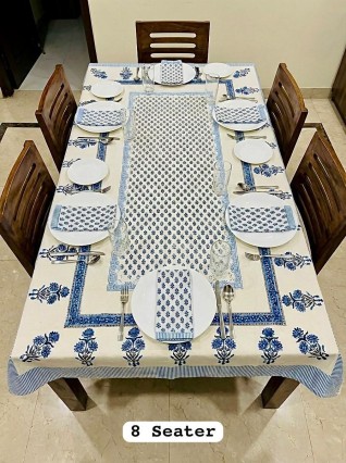Blue Sanganeri Print Cotton Dining Table Cover