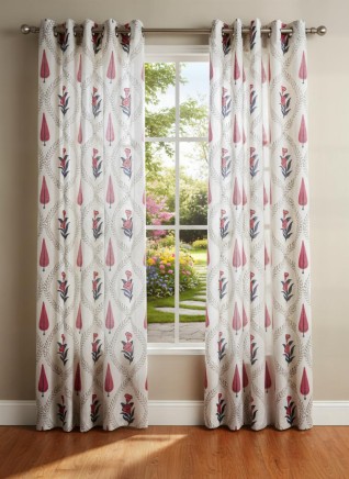 Colored Printed White Curtains