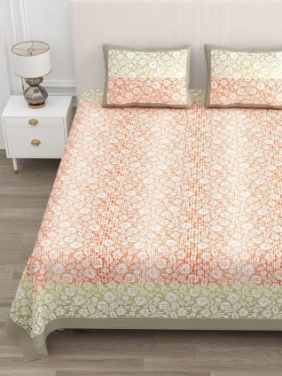 Orange Screen Jaipuri Cotton Bedsheet 100x108-Jaipur Wholesaler