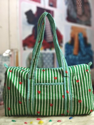 Green Heart Printed Duffle Bag