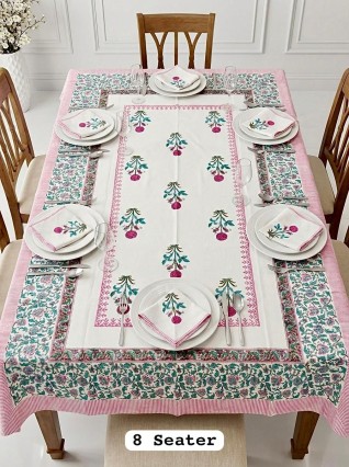 Green Pink Mix Colour Dining Table Cover With Napkins