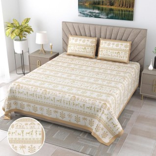 Yellow Jaipuri Printed South Cotton Bedsheet 108x108-Jaipur Wholesaler